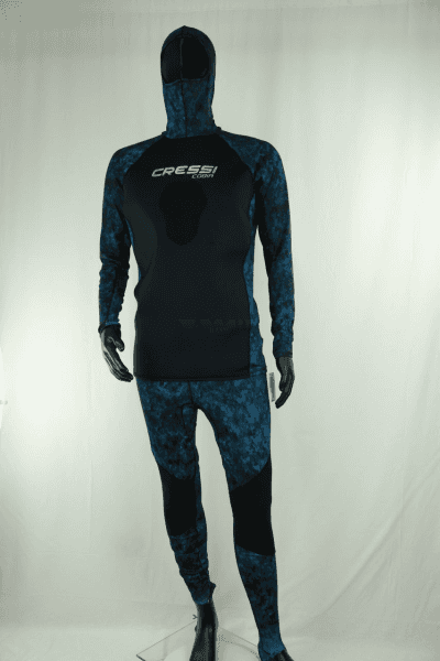 Cressi Cobia Blue Camo Hooded Rash Guard - Neoprene Padded Chest Wetsuit / Rashguard