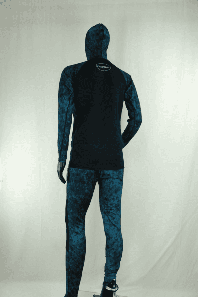 Cressi Cobia Blue Camo Hooded Rash Guard - Neoprene Padded Chest Wetsuit / Rashguard