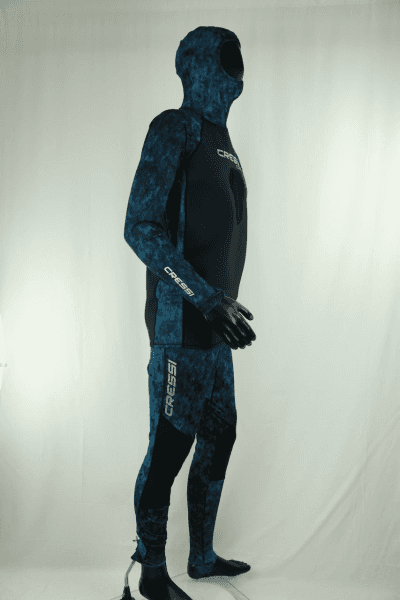 Cressi Cobia Blue Camo Hooded Rash Guard - Neoprene Padded Chest Wetsuit / Rashguard