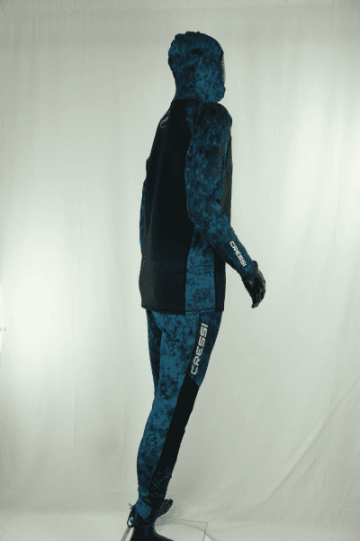 Cressi Cobia Blue Camo Hooded Rash Guard - Neoprene Padded Chest Wetsuit / Rashguard
