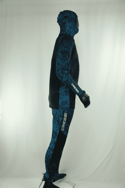 Cressi Cobia Blue Camo Hooded Rash Guard - Neoprene Padded Chest Wetsuit / Rashguard