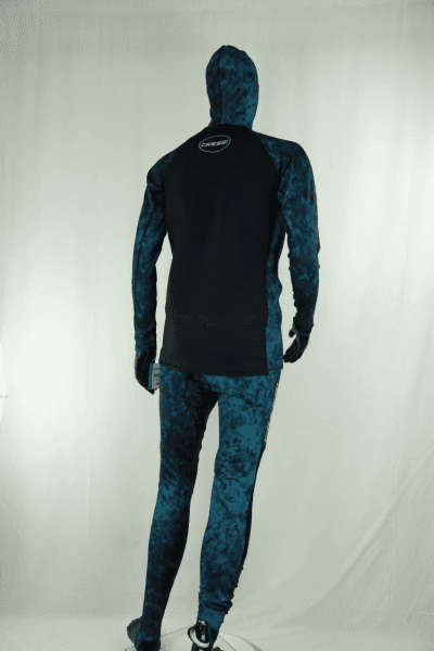 Cressi Cobia Blue Camo Hooded Rash Guard - Neoprene Padded Chest Wetsuit / Rashguard