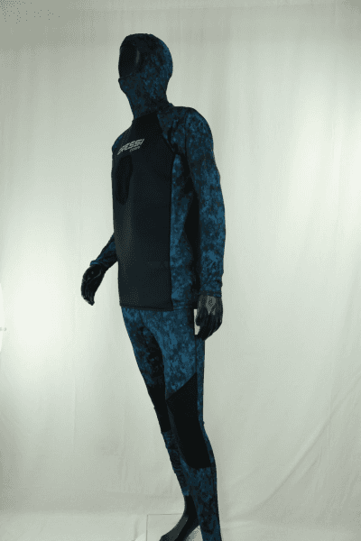Cressi Cobia Blue Camo Hooded Rash Guard - Neoprene Padded Chest Wetsuit / Rashguard
