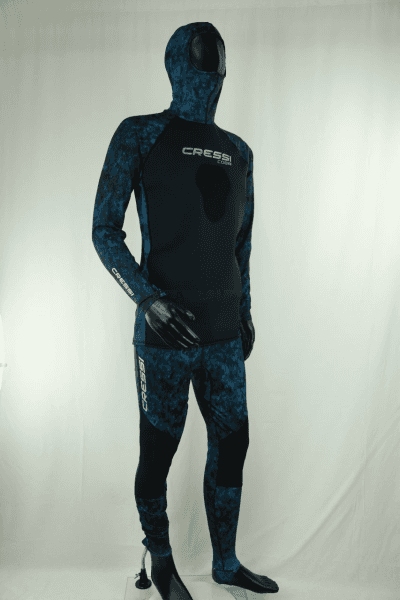 Cressi Cobia Blue Camo Hooded Rash Guard - Neoprene Padded Chest Wetsuit / Rashguard