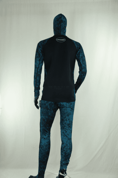 Cressi Cobia Blue Camo Hooded Rash Guard - Neoprene Padded Chest Wetsuit / Rashguard