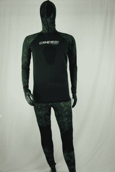Cressi Cobia Green Camo Hooded Rash Guard - Neoprene Padded Chest Wetsuit / Rashguard