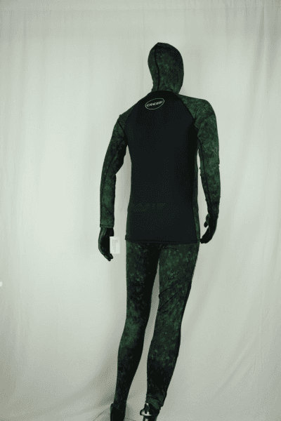 Cressi Cobia Green Camo Hooded Rash Guard - Neoprene Padded Chest Wetsuit / Rashguard