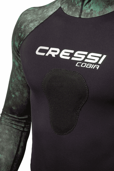Cressi Cobia Green Camo Hooded Rash Guard - Neoprene Padded Chest Wetsuit / Rashguard