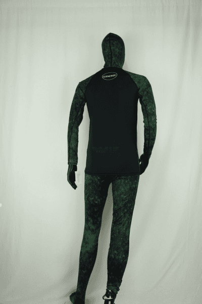 Cressi Cobia Green Camo Hooded Rash Guard - Neoprene Padded Chest Wetsuit / Rashguard