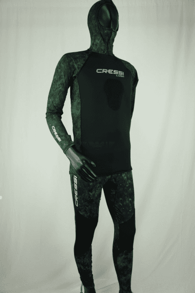 Cressi Cobia Green Camo Hooded Rash Guard - Neoprene Padded Chest Wetsuit / Rashguard