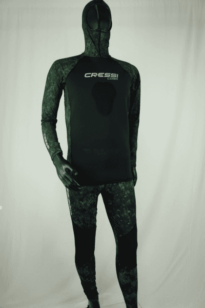Cressi Cobia Green Camo Hooded Rash Guard - Neoprene Padded Chest Wetsuit / Rashguard
