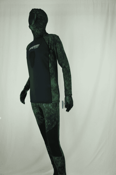 Cressi Cobia Green Camo Hooded Rash Guard - Neoprene Padded Chest Wetsuit / Rashguard