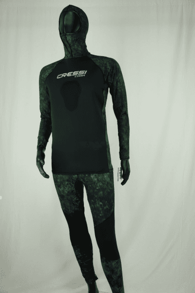 Cressi Cobia Green Camo Hooded Rash Guard - Neoprene Padded Chest Wetsuit / Rashguard